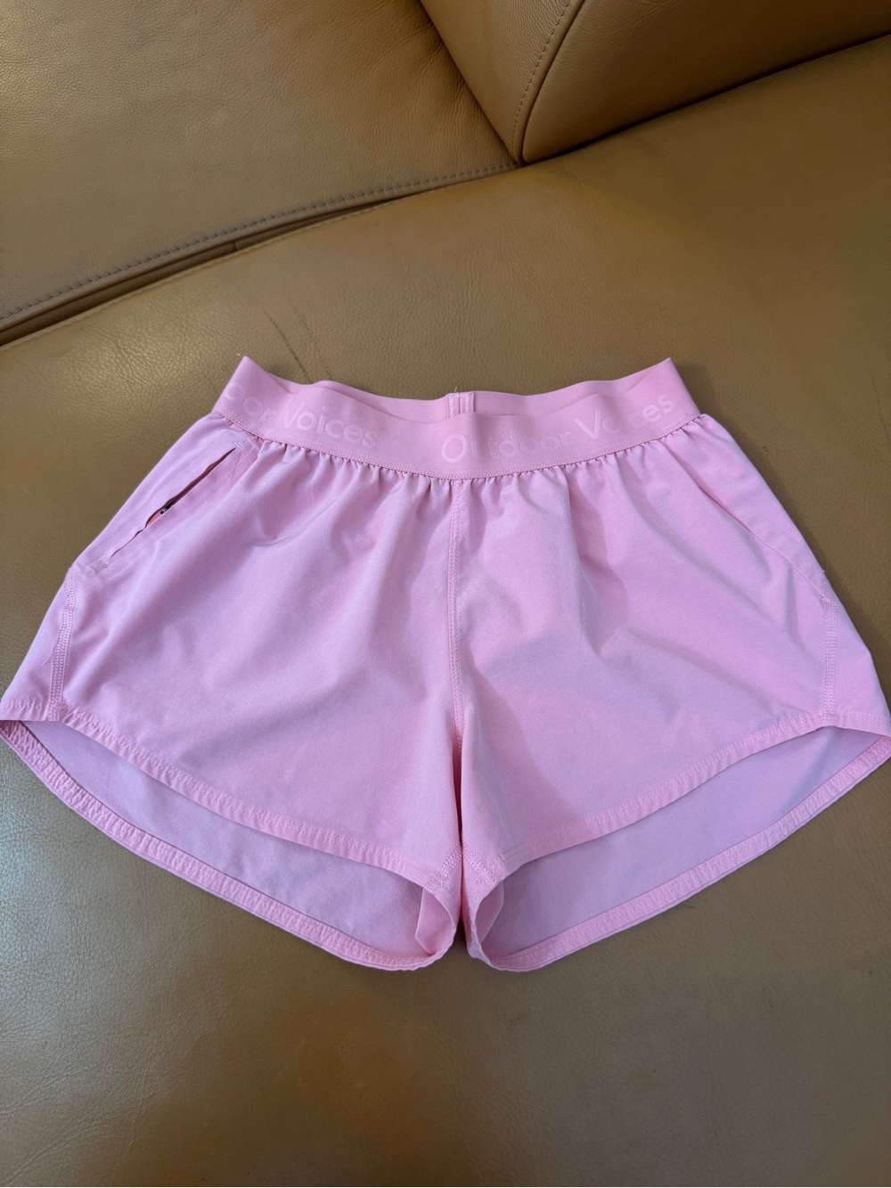 Outdoor Voices Light Pink Athletic Shorts with Elastic Waistband